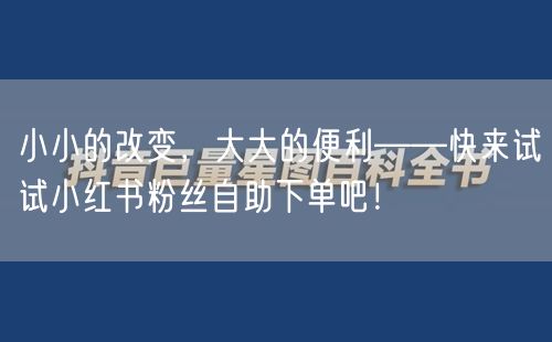 小小的改变，大大的便利——快来试试小红书粉丝自助下单吧！